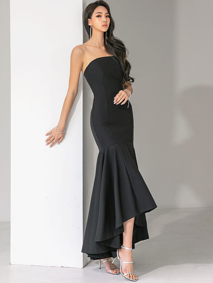 D9327 チューブトップマーメイドアンバランスドレス