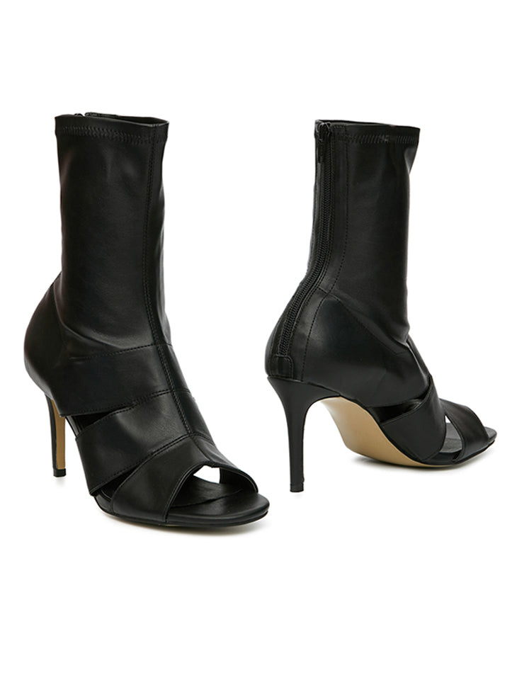 AR-2984 フェイクレザーオープントゥヒールアンクルブーツ