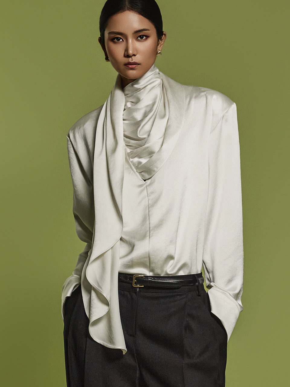 B3019 围巾褶皱衬衫