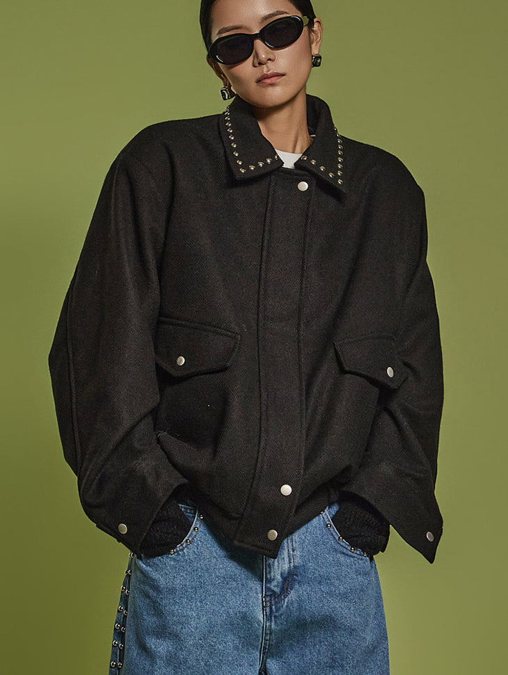 J2496 铆钉羊毛套衫夹克