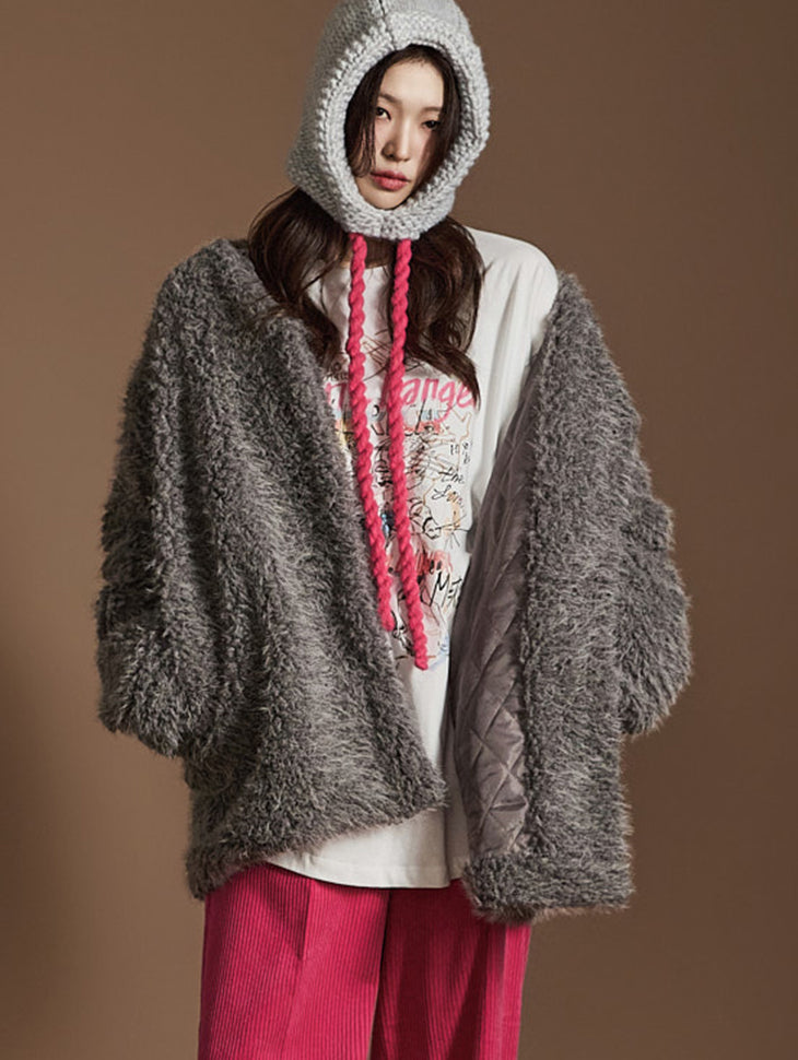 J2530 流苏毛皮绗缝毛衣夹克