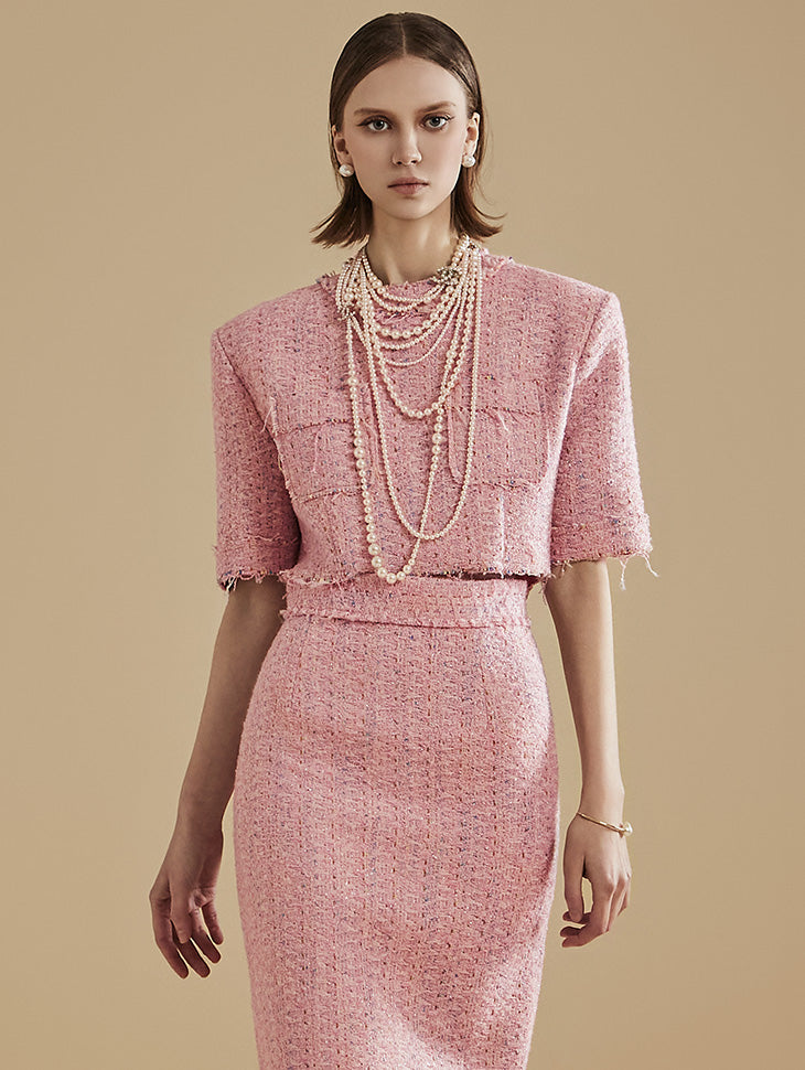 B9140 パステルツイードクロップブラウス