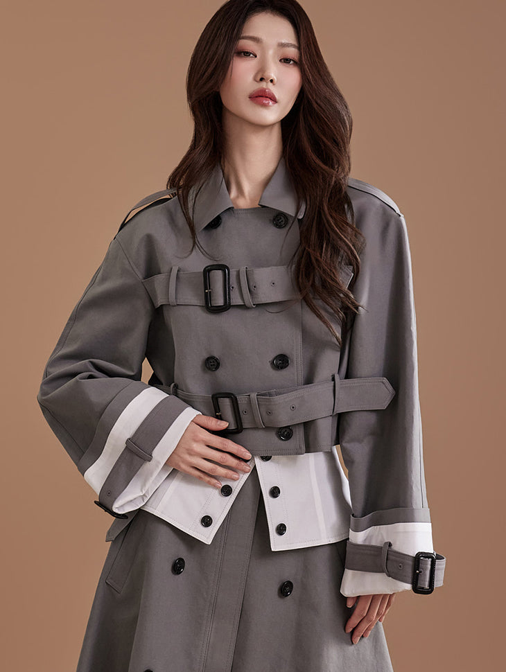 J2008 Belted Half Trench Coat