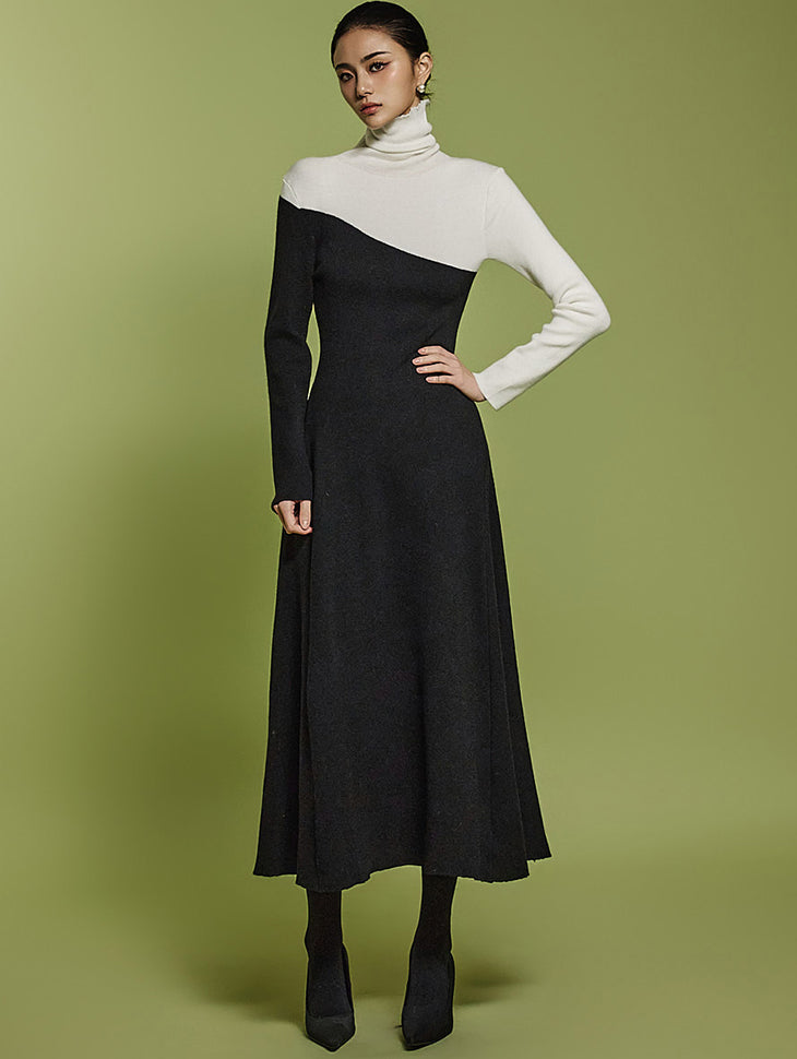 D5140 撞色针织连衣裙