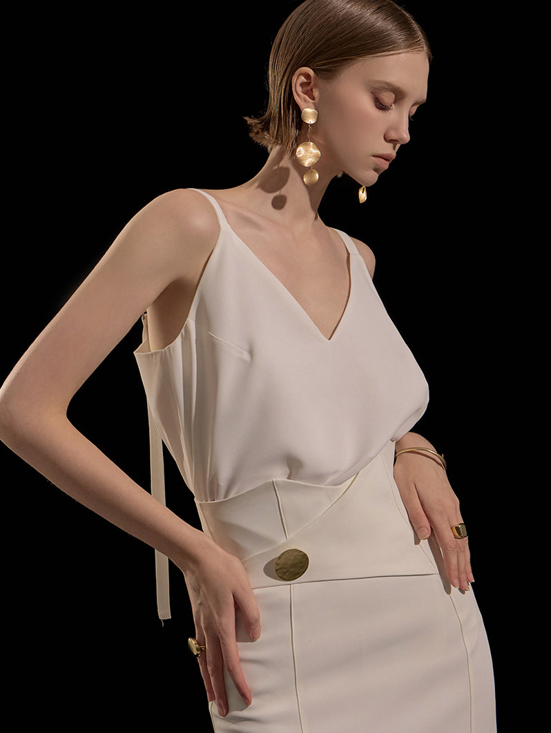 B9159 Vネックノースリーブブラウス