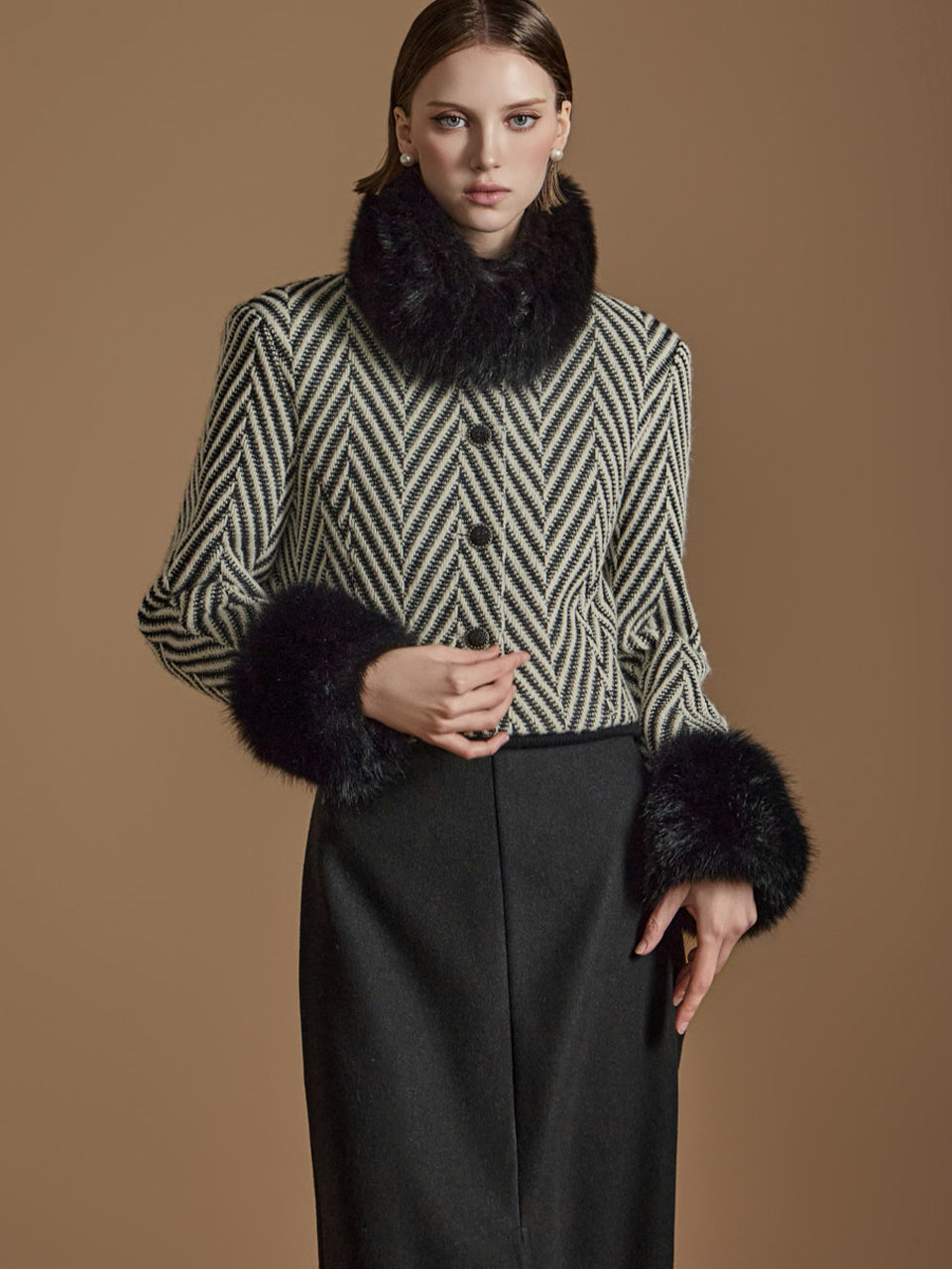 J2517 人字纹皮草夹克