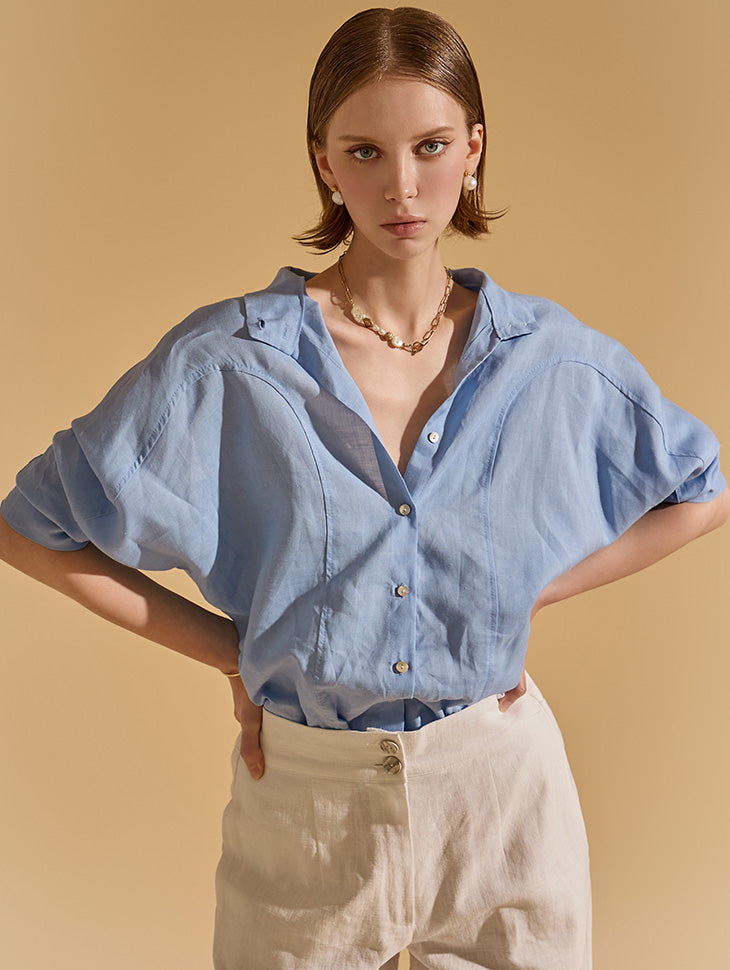 S554 リネンピンタックラグランシャツ