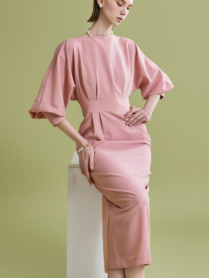 D4932 Boatneck Pintuck Dress