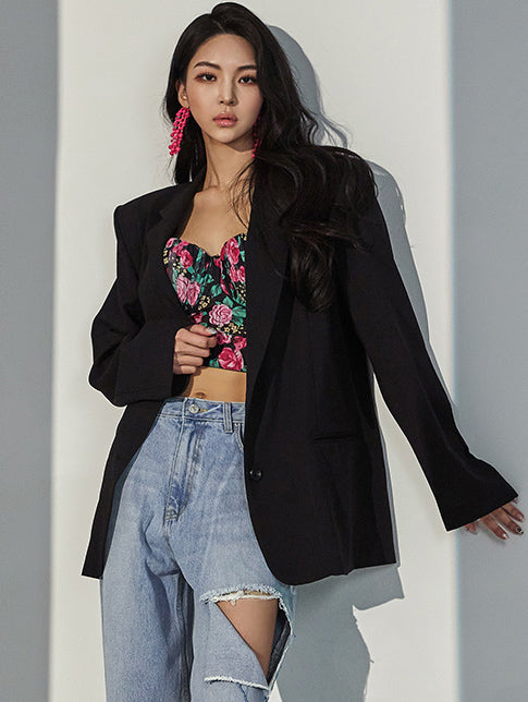 J1856 Back Ribbon Oversized Single Jacket