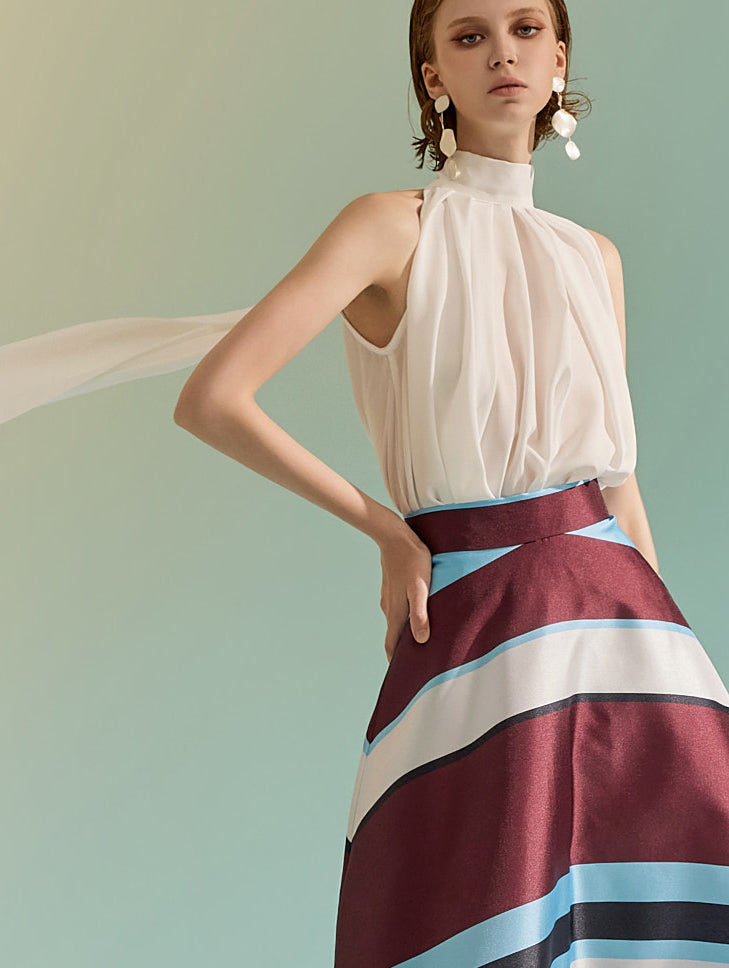 B9162 ハイネックスカーフノースリーブブラウス