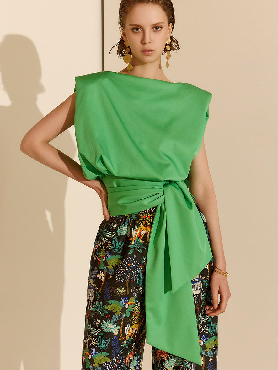 B9142 ストラップクロップノースリーブブラウス