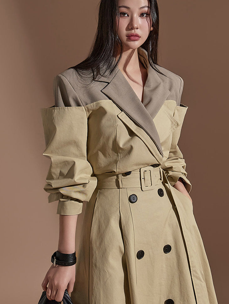 J2247 配色クロップトレンチジャケット