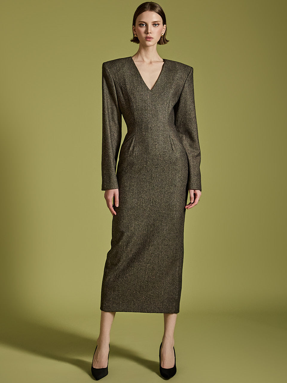 D9510 ヘリンボーンウールドレス