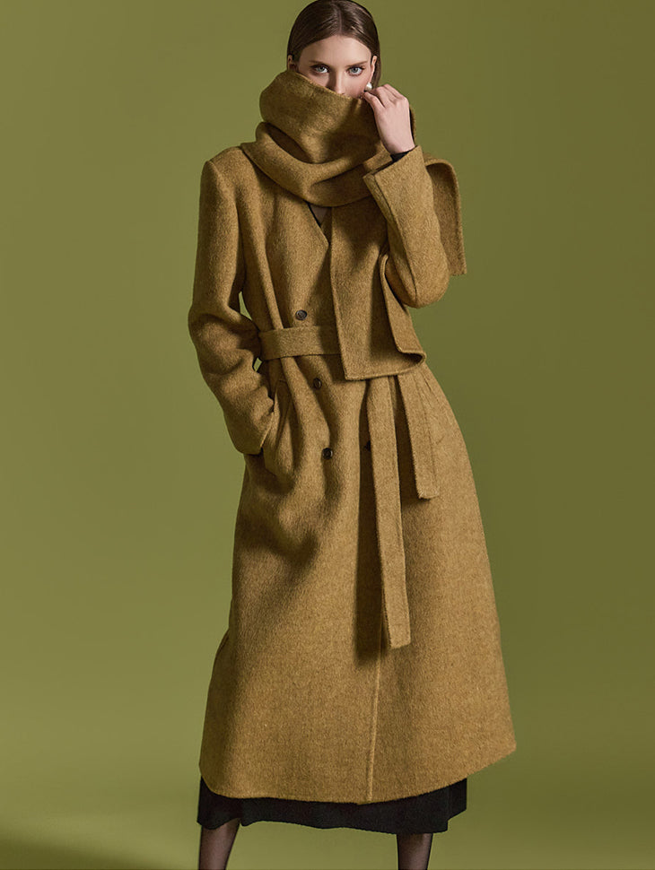 J2600 羊毛大衣配围巾