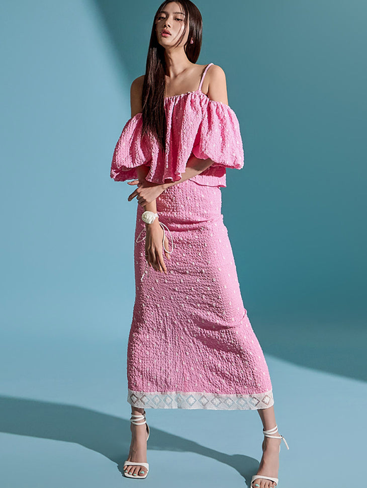 TP1898 Dotted Blouse and Skirt Sets