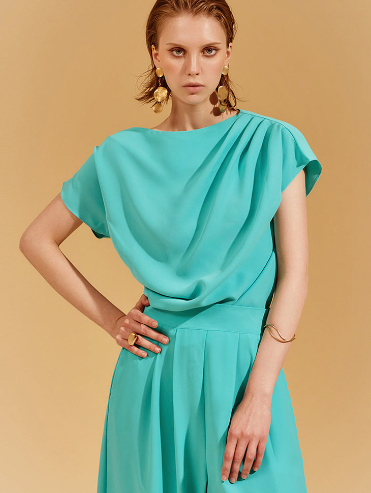 B2847 ボートネックドレープブラウス