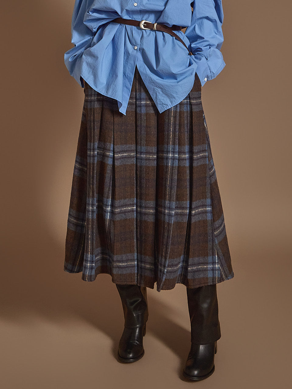 SK2858 格子腰带裙