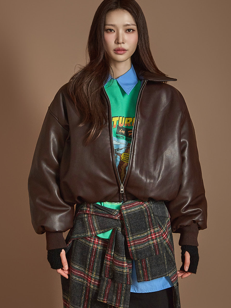 J2471 皮革夹棉夹克