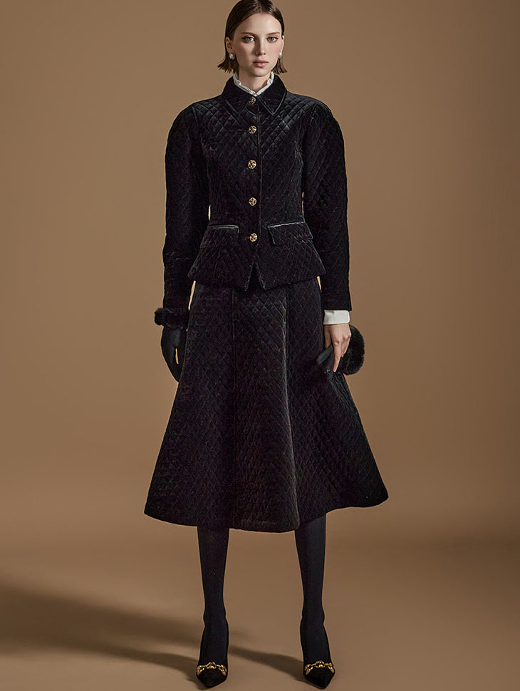 TP1487 天鹅绒夹克裙套装