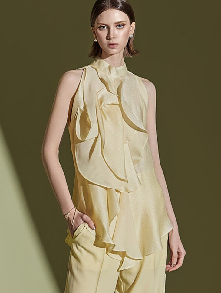 B9178 Sleeveless Frill Blouse