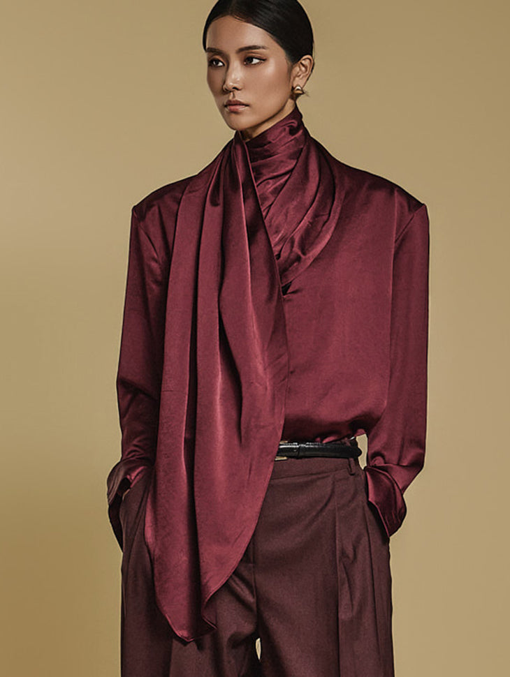 B3019 围巾褶皱衬衫