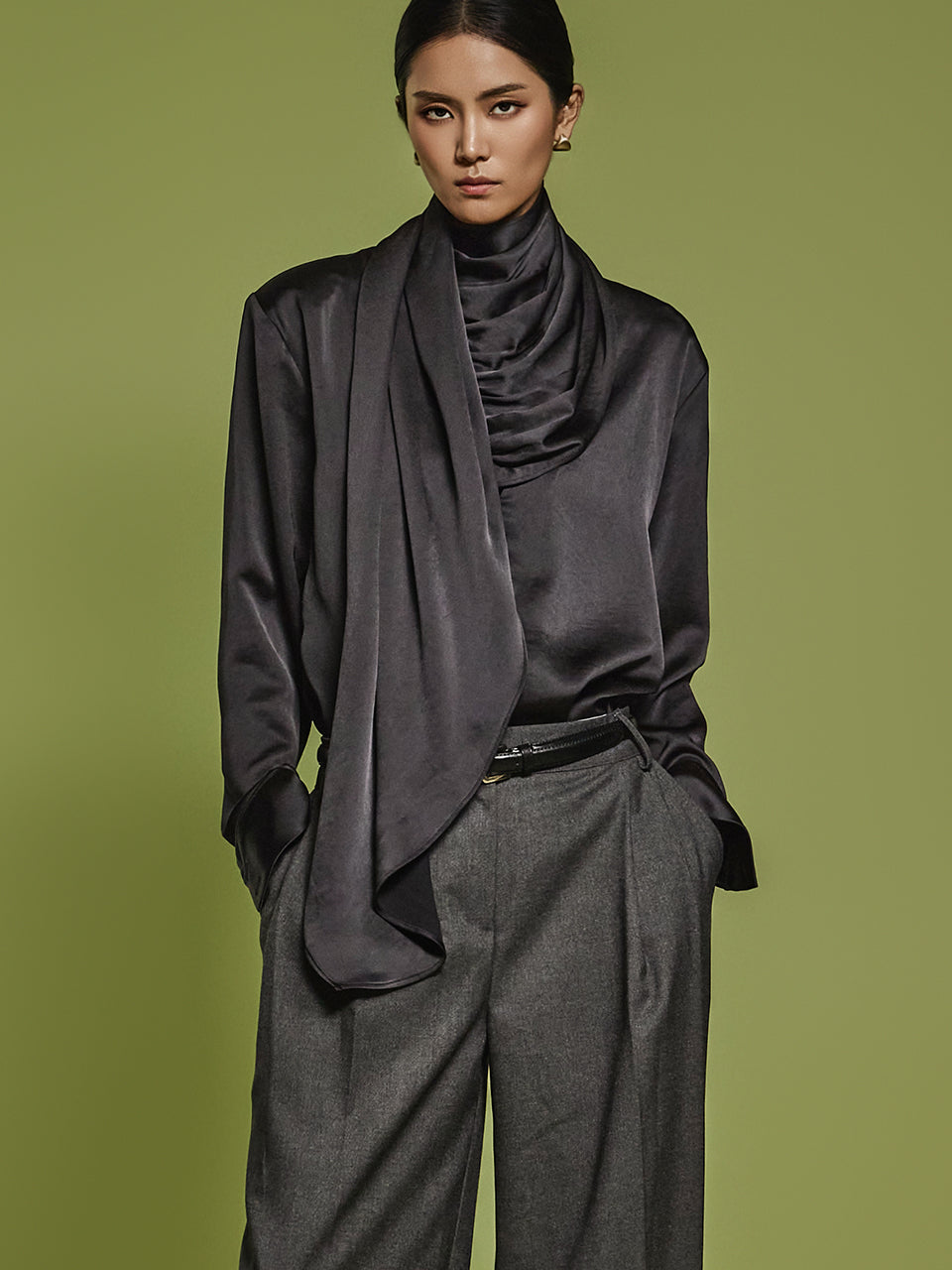 B3019 围巾褶皱衬衫