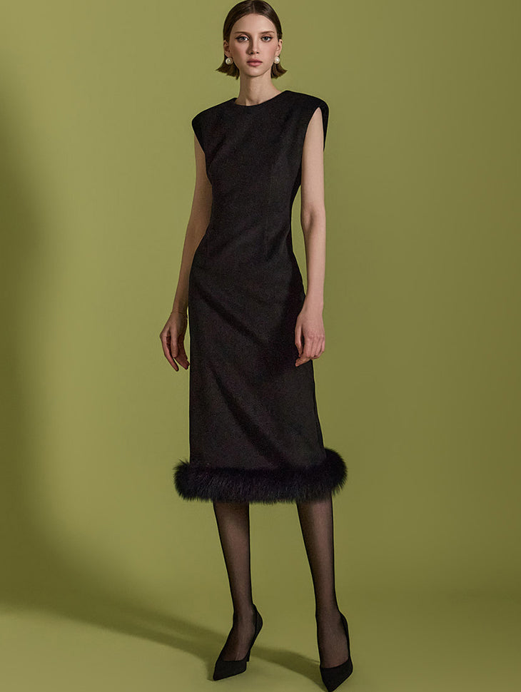D5158 毛皮无袖连衣裙