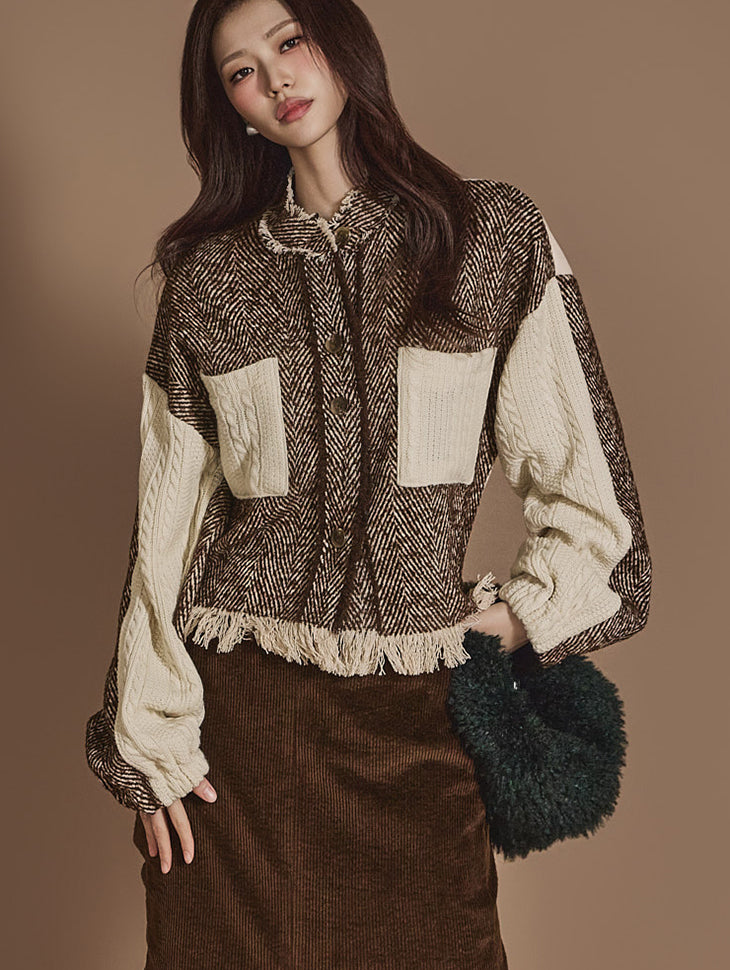 J2427 扭纹流苏套衫夹克
