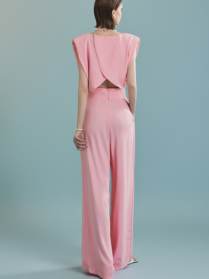 JS9018 Diagonal Back Slit Jumpsuit