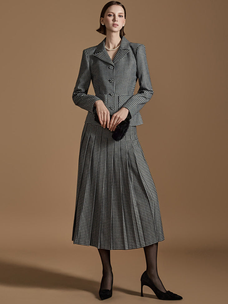 TP1676 格纹夹克裙套装
