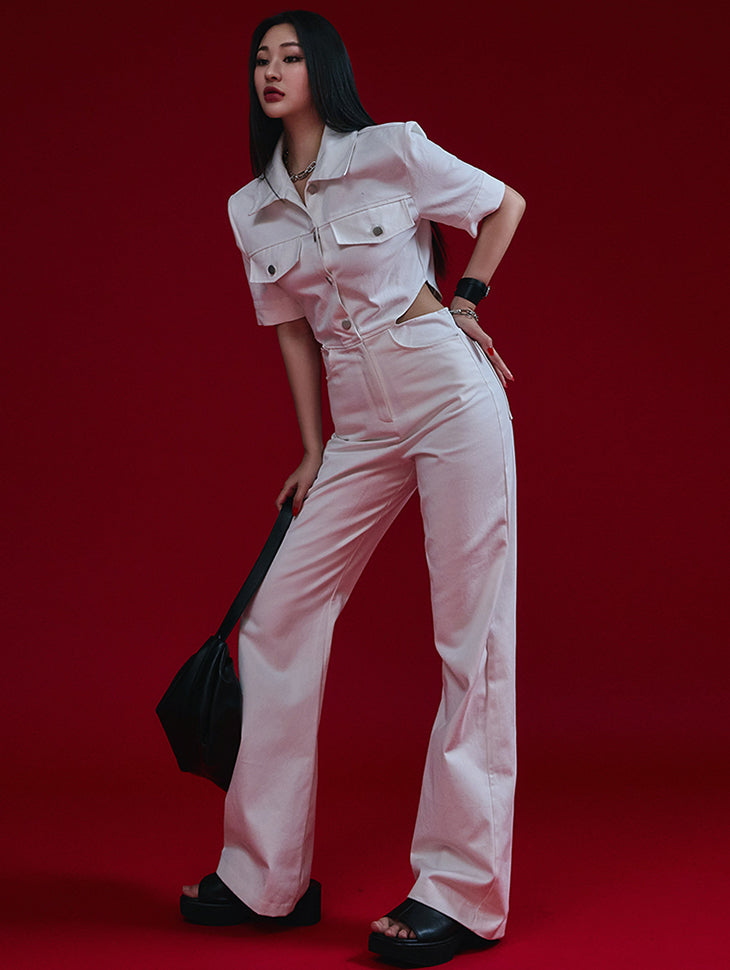 JS035 サイドスリットロングジャンプスーツ