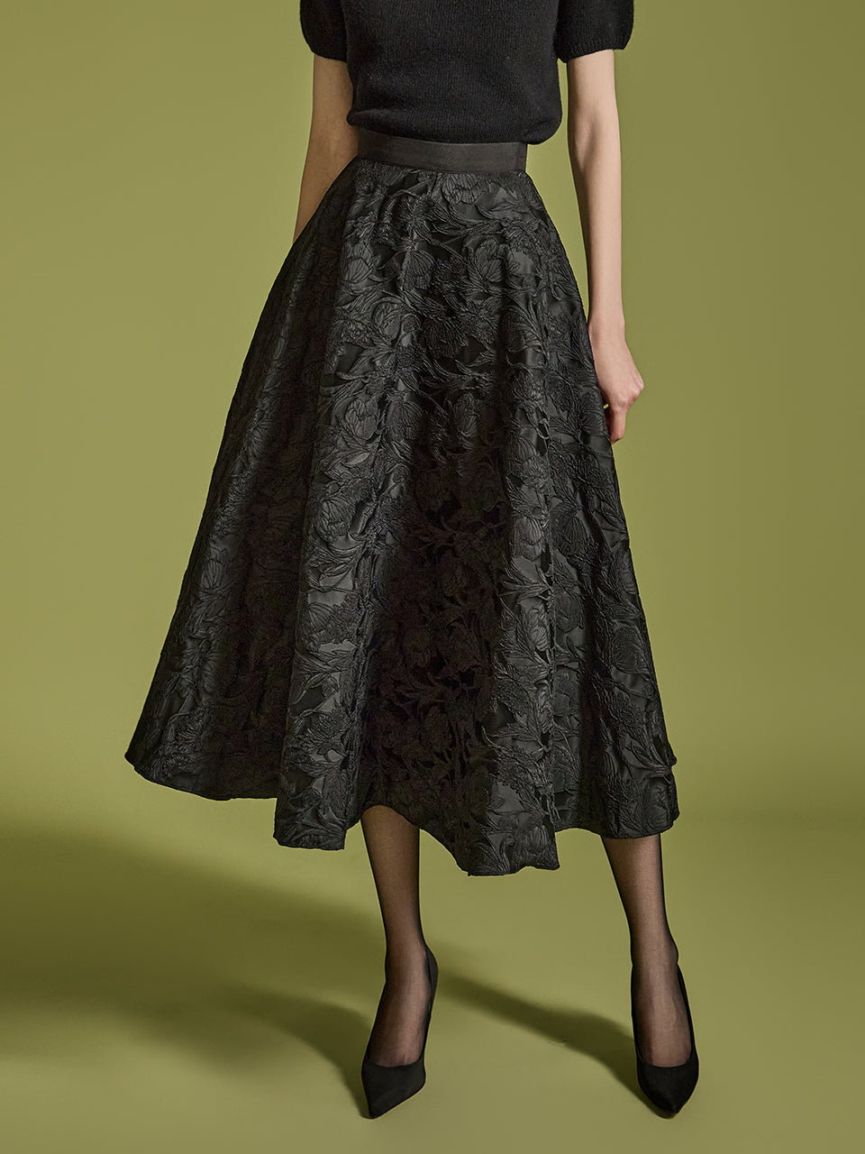 SK2865 ジャカードフラワースカート
