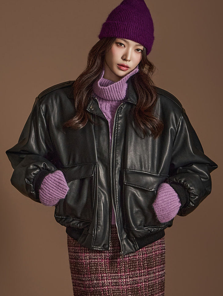 J2524 皮革绗缝套头夹克