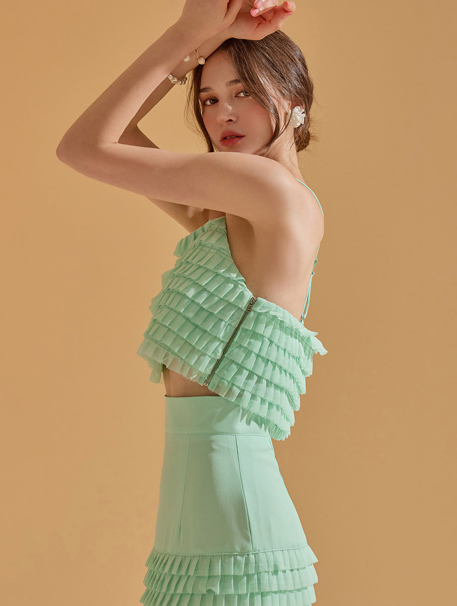 B9156 ティアードフリルノースリーブブラウス