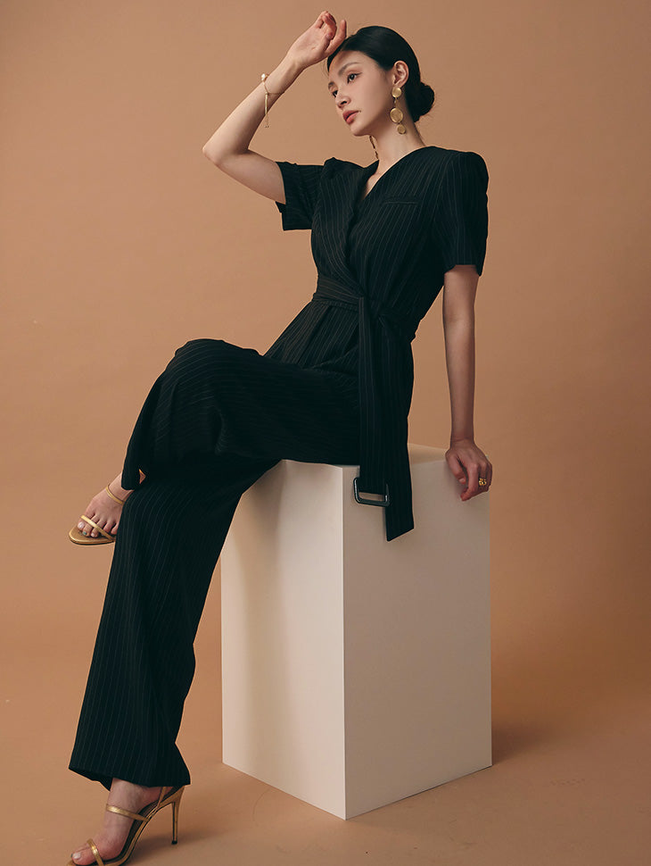 JS013 Stripe Jump Suit With Belt
