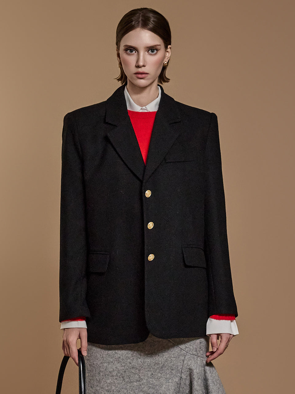 J2422 金色纽扣羊毛夹克