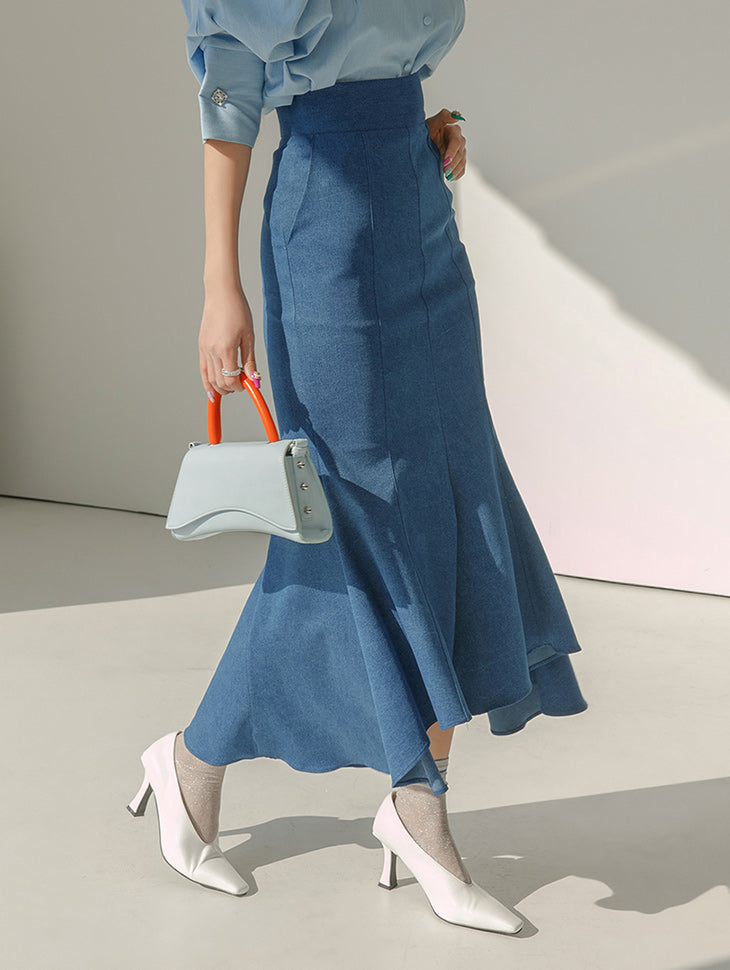 SK2259 牛仔不对称中长裙