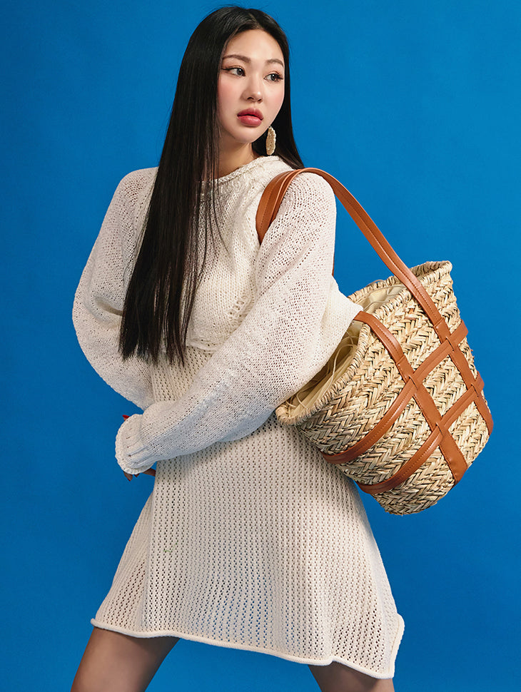 A-1493 Raffia Big Shoulder Bag
