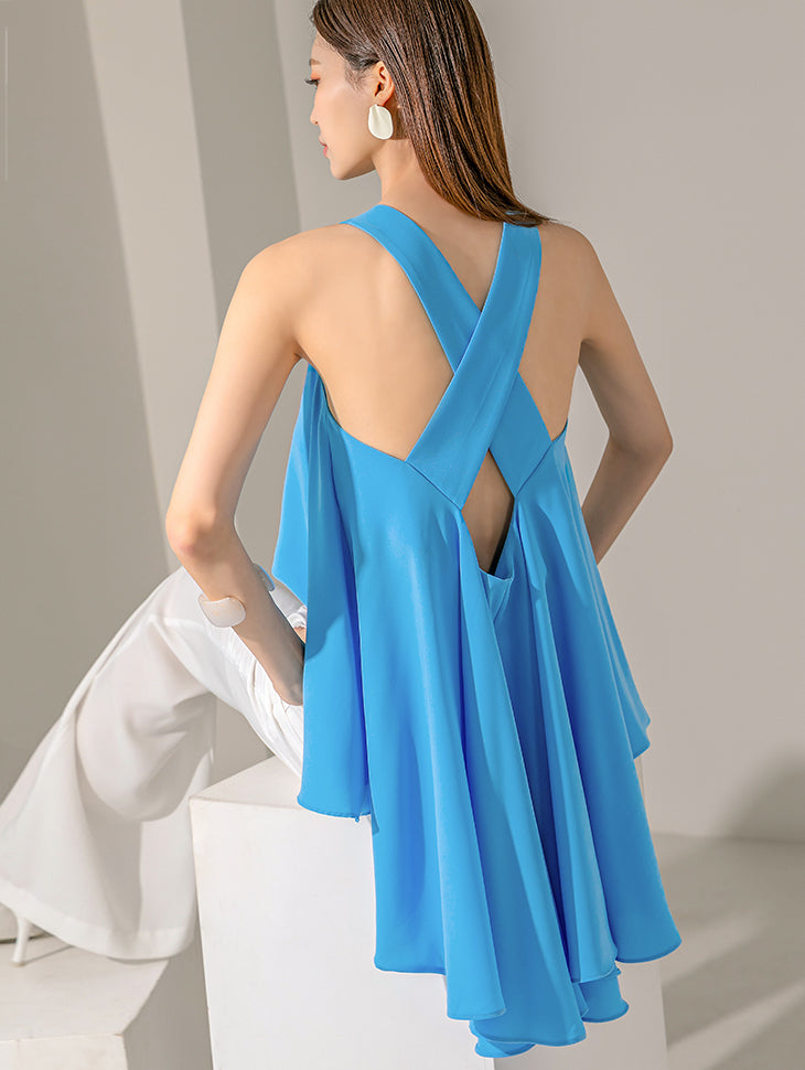 B9132 针褶无袖衬衫