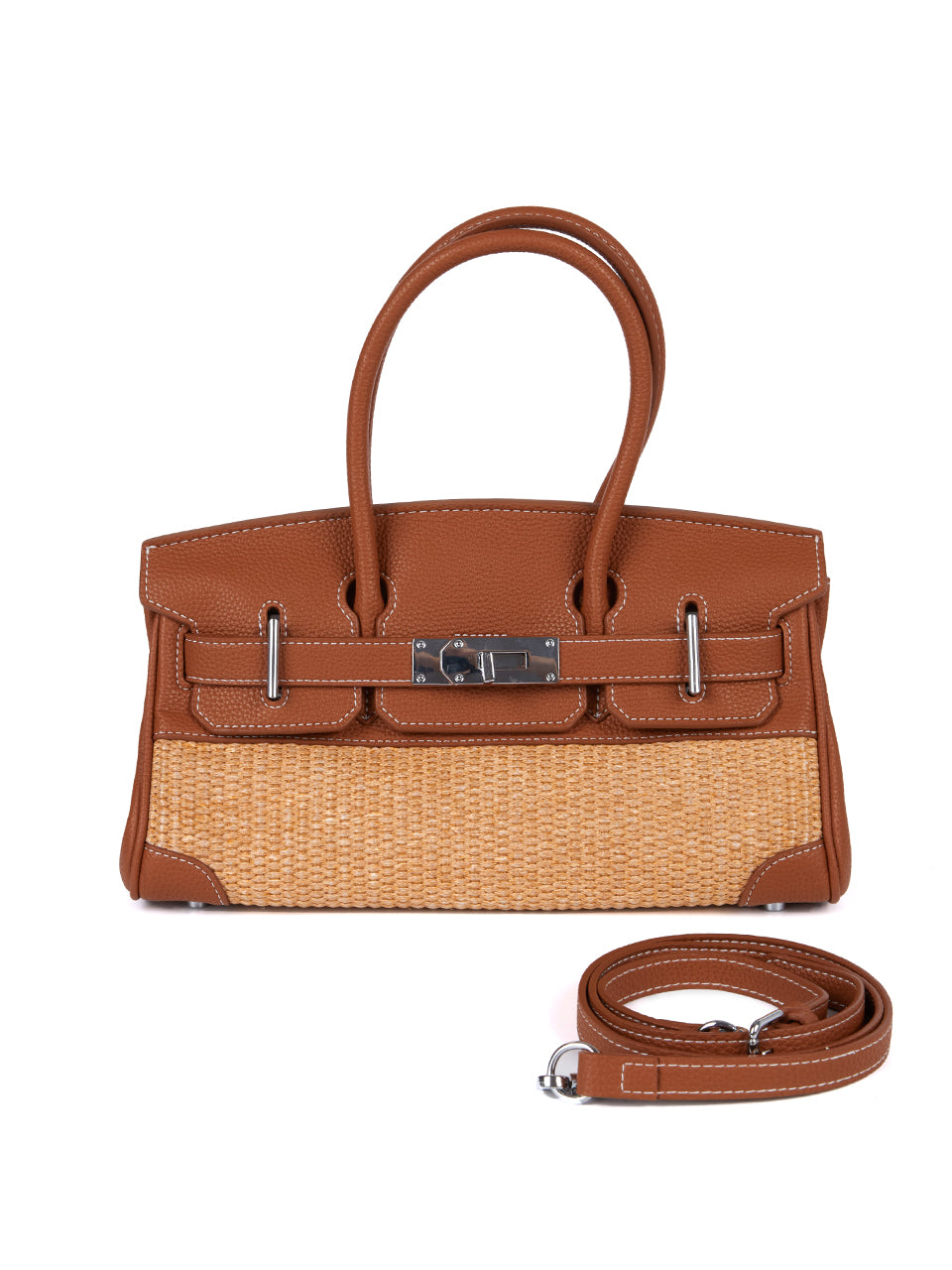 A-1576 Rattan and Leather Tote Bag