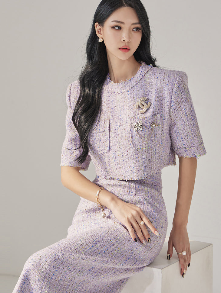 B9140 パステルツイードクロップブラウス