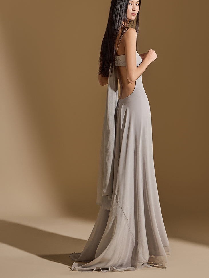 Frill Backless Slip Midi Dress