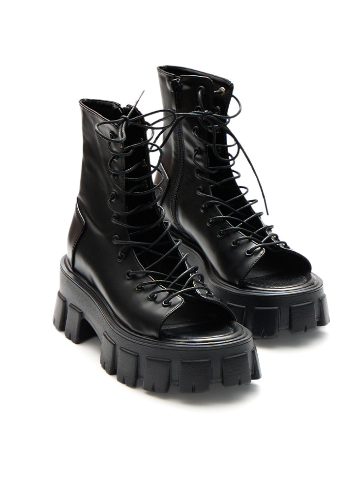 AR-3099 レースアップ プラットフォーム アンクルブーツ