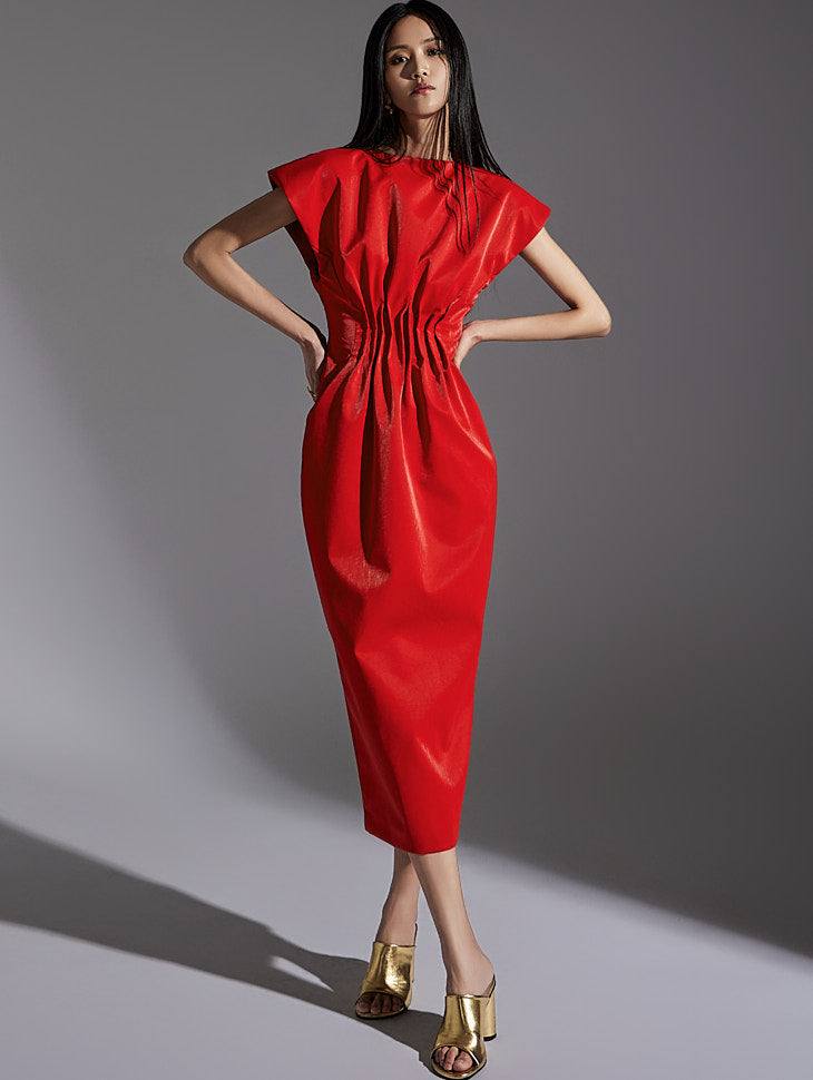 D9464 クラックルテクスチャレザードレス