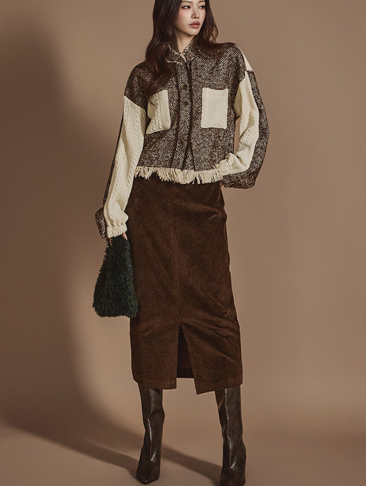 SK2838 灯芯绒开衩裙