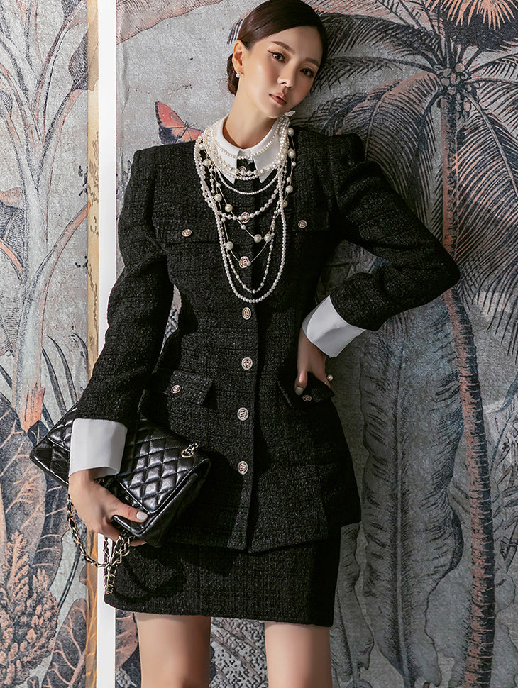 D4364 粗花呢羊毛两件套(领、袖可拆卸)