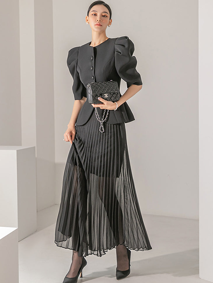 TP9079 褶皱灯笼袖夹克两件套