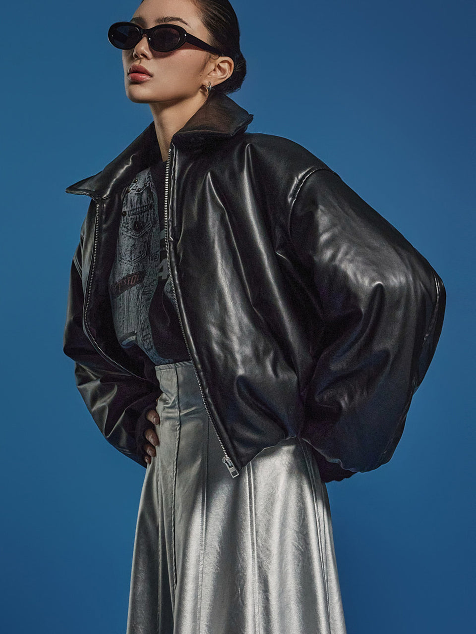 J2471 皮革夹棉夹克