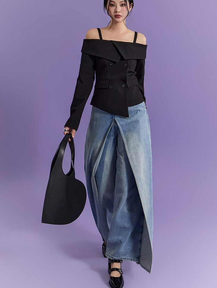 PJ493 宽裙牛仔裤