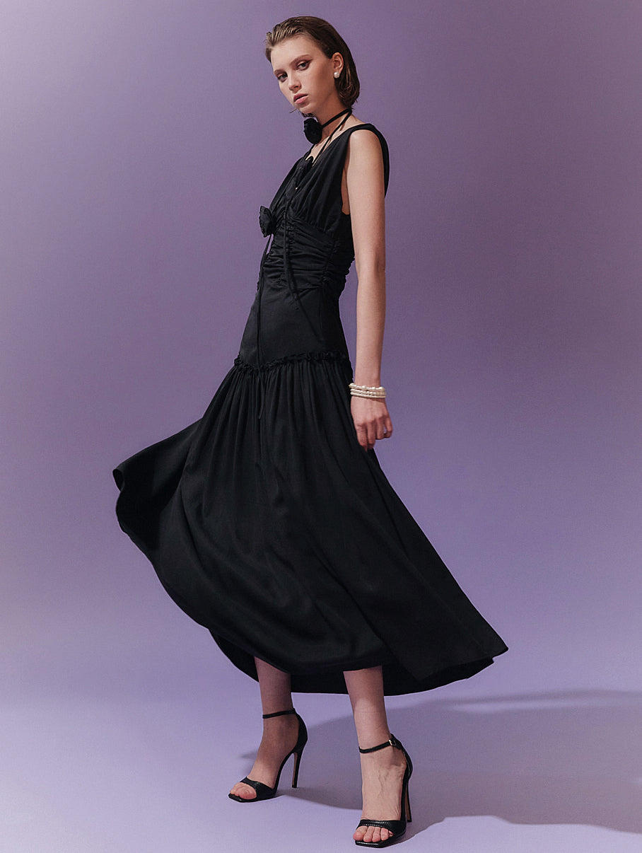 D4701 Vネックノースリーブワンピース(ネックレスセット)